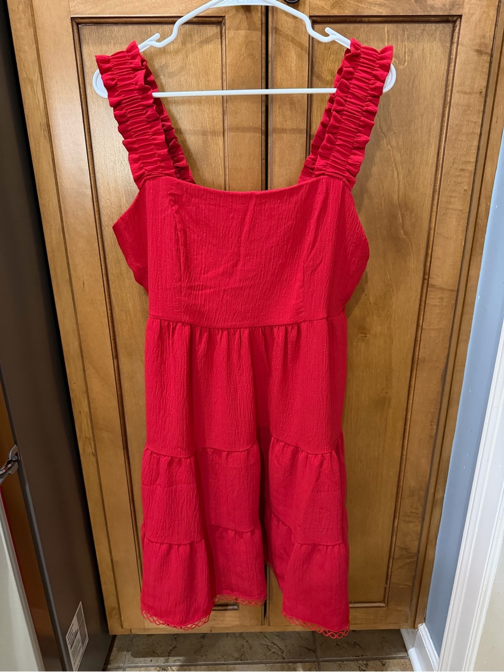 NEW Women Red Ruffled Strap Tiered Dress